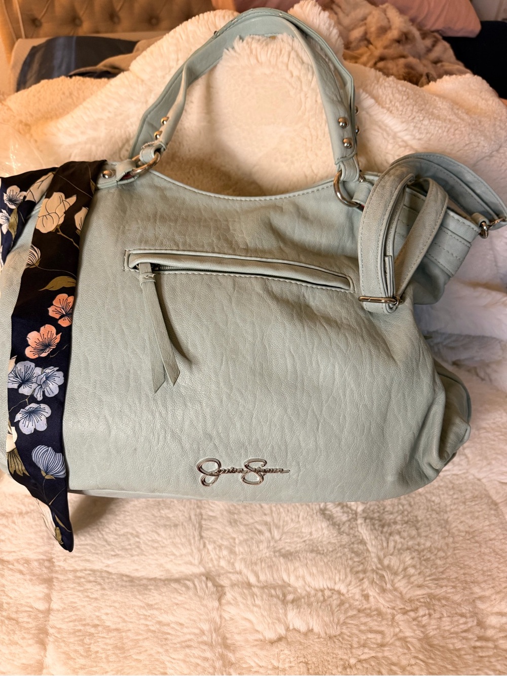 Jessica Simpson Light Mint Shoulder Bag with Floral Scarf